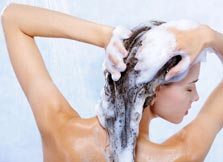 woman showering