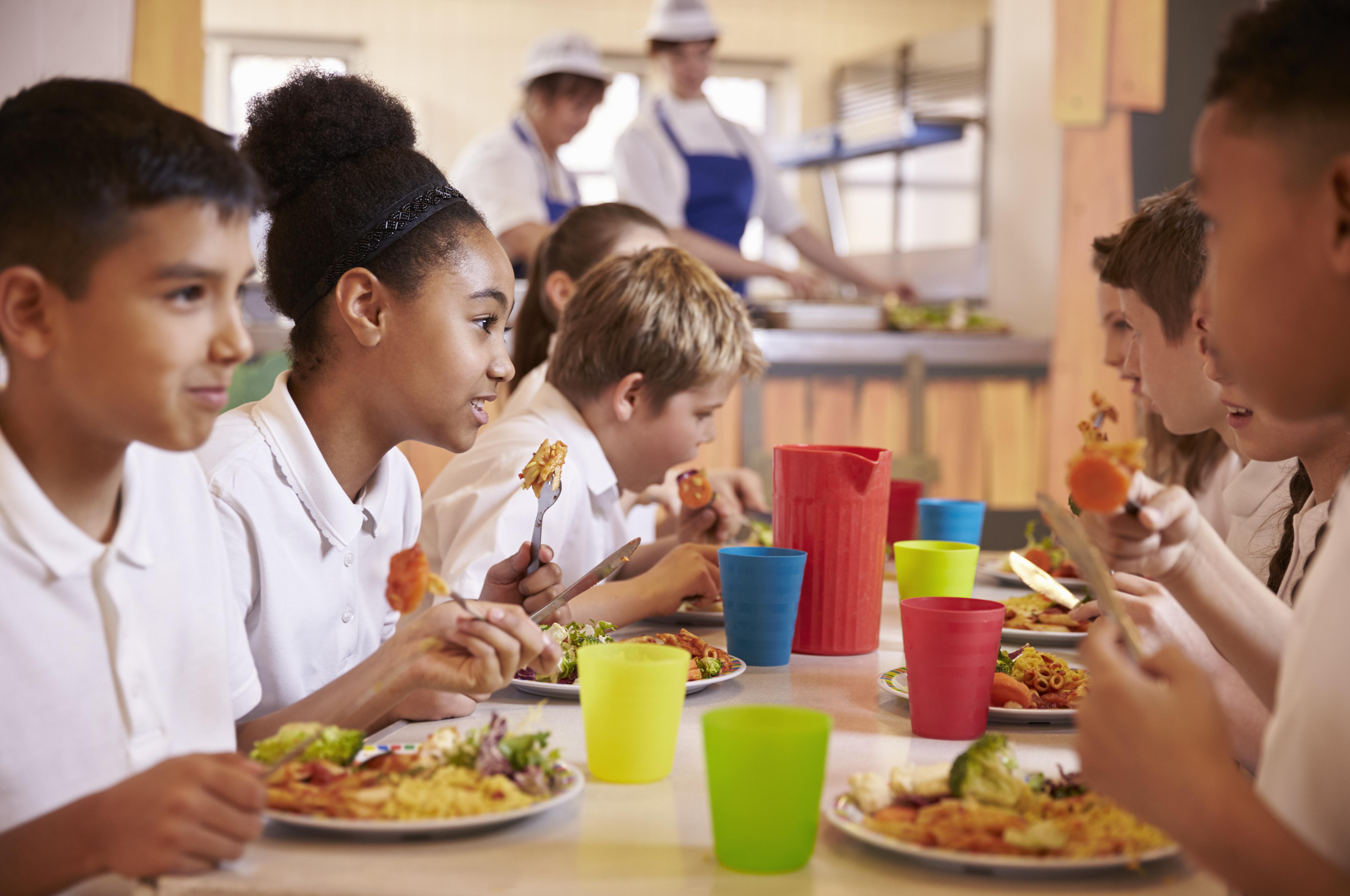 Good Eating Habits. A group of kids eating a healthy meal.