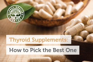 A bowl of thyroid supplements. When choosing thyroid supplements opt for natural supplements and read the nutrition label.