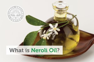A bottle of neroli oil. Neroli oil is prized for its aroma and is one of the most commonly used essential oils.