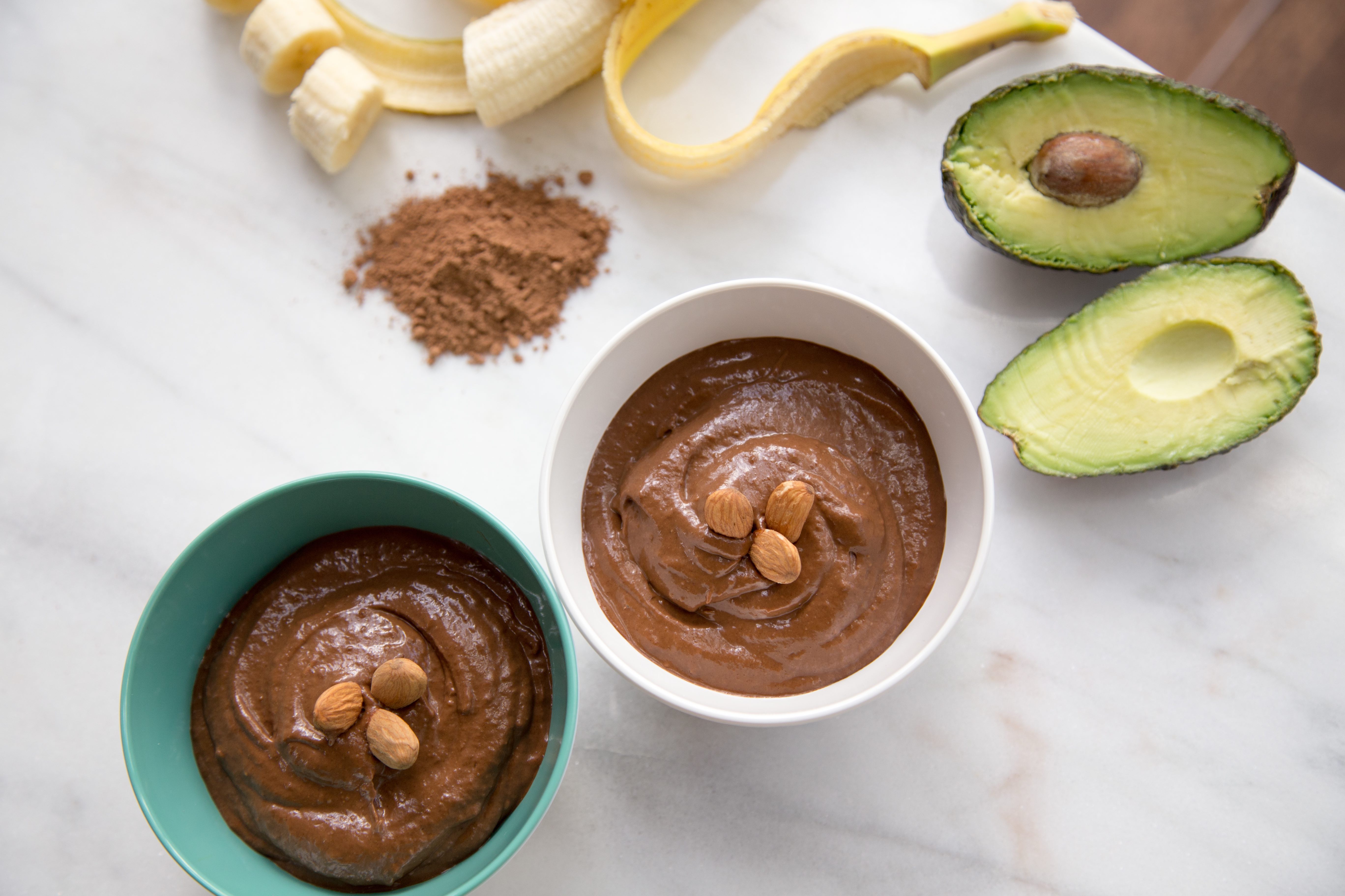 A bowl of vegan chocolate pudding. This dessert has no sugar and the ingredients used can be beneficial to your health.