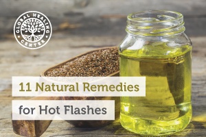 A bottle of flaxseed oil. Black cohosh, vitamin C, and flaxseed oil are one of many natural Remedies for hot flashes.