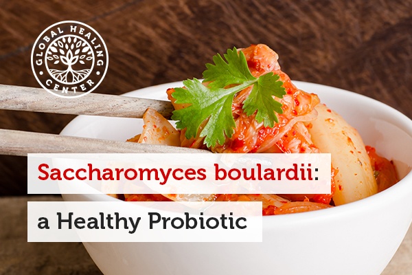 A bowl of Kimchi. Saccharomyces boulardii is a living yeast that supports the gut microflora.