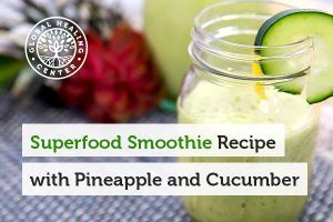 This superfood smoothie contains pineapple, cucumber, and lemon juice.