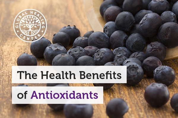Blueberries on a table. Antioxidants are found in foods like fruits and vegetables and can also help fight free radicals.