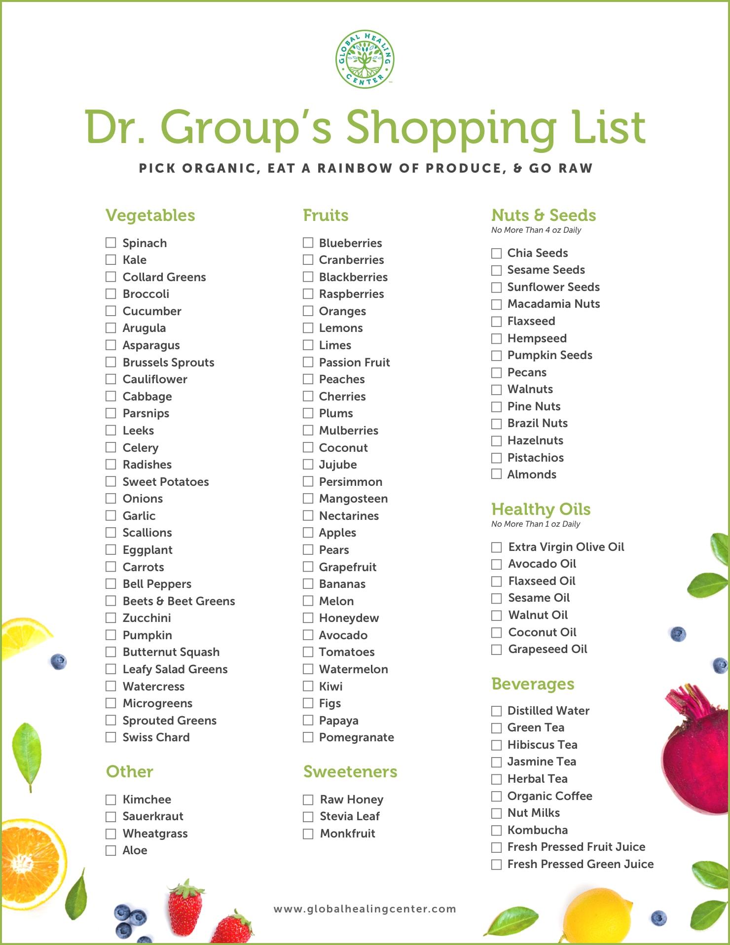 Browse through an array of Dr. Group's plant-based shopping list.