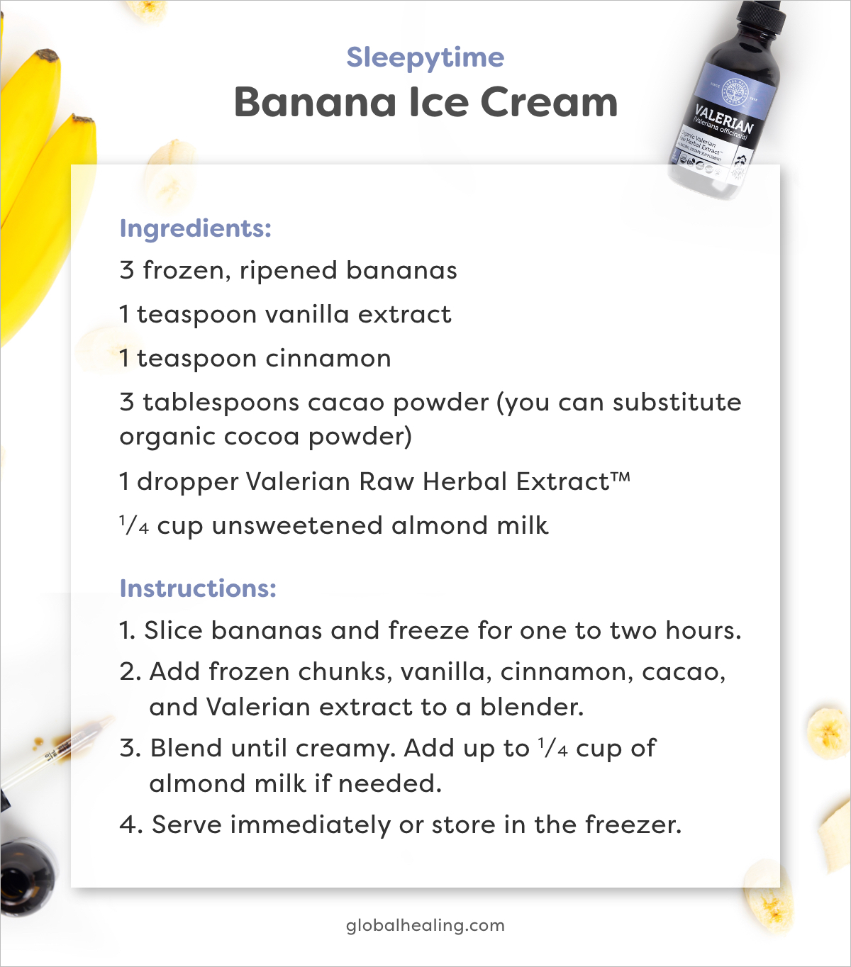 Sleepytime Banana Ice Cream recipe card.