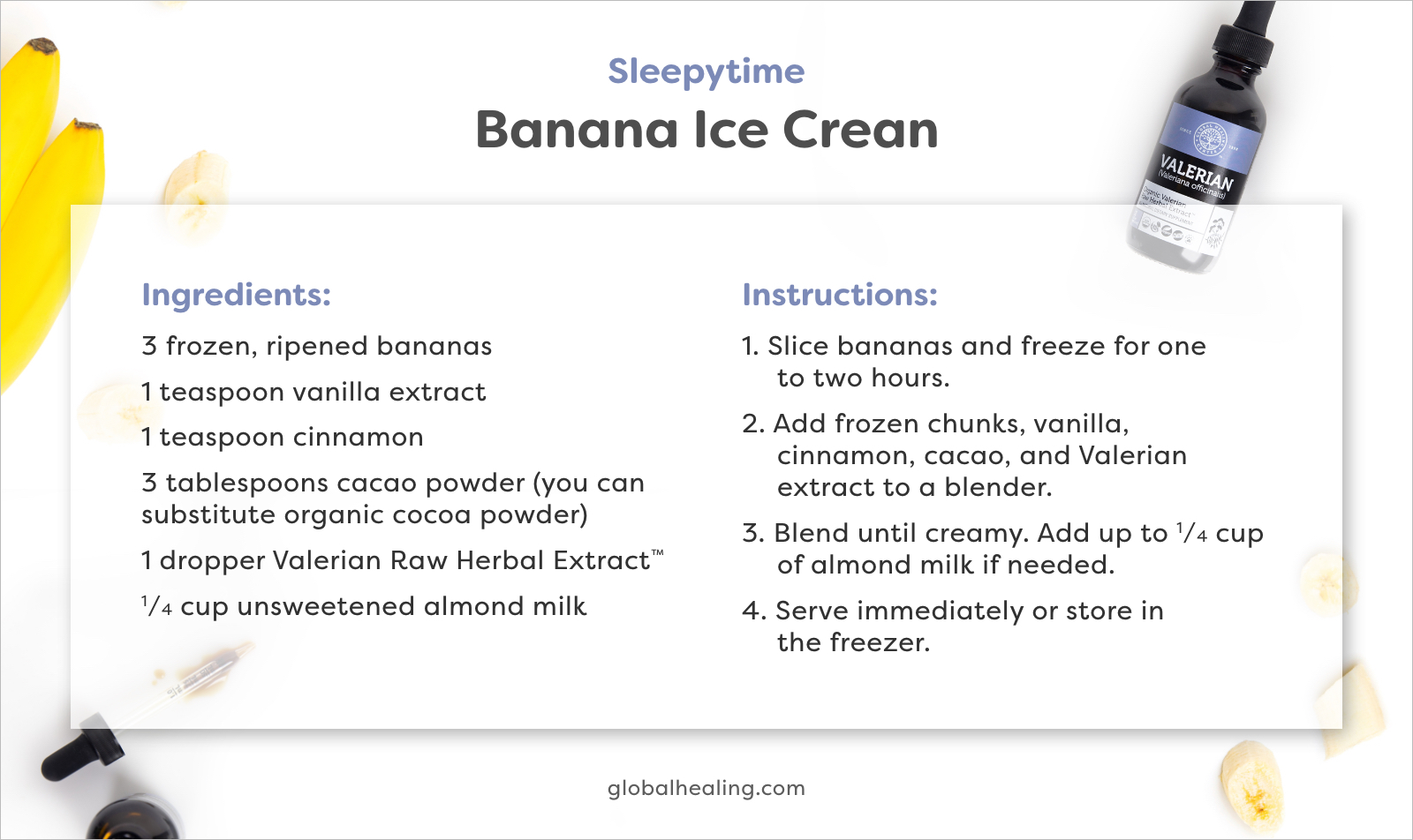 Sleepytime Banana Ice Cream recipe card.