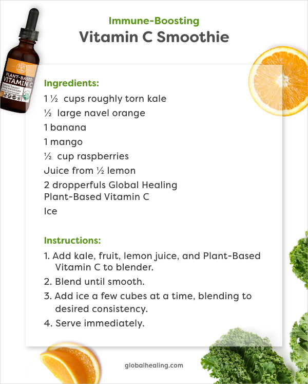 Vitamin C Smoothie Recipe Card with ingredients and instructions.