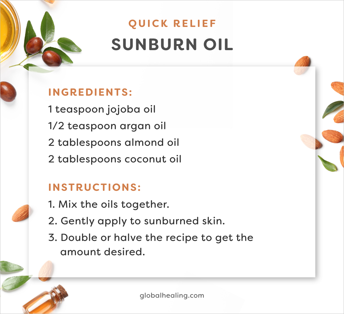 Try this quick relief sunburn oil recipe that'll soothe your skin quickly.